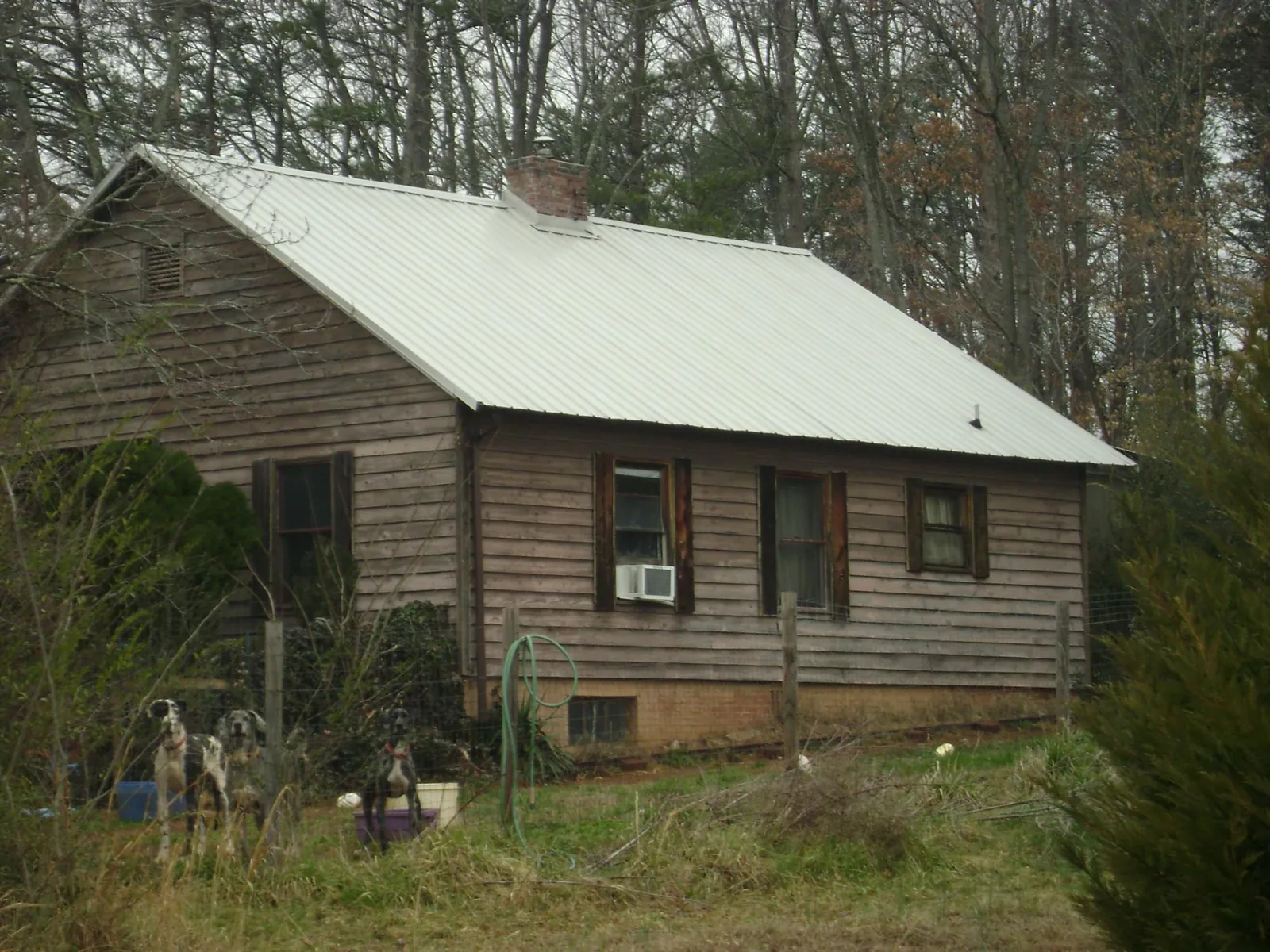 White metal roof on an old wood sided farmhouse, from a Metal Roof Installation job in Taylor Ridge